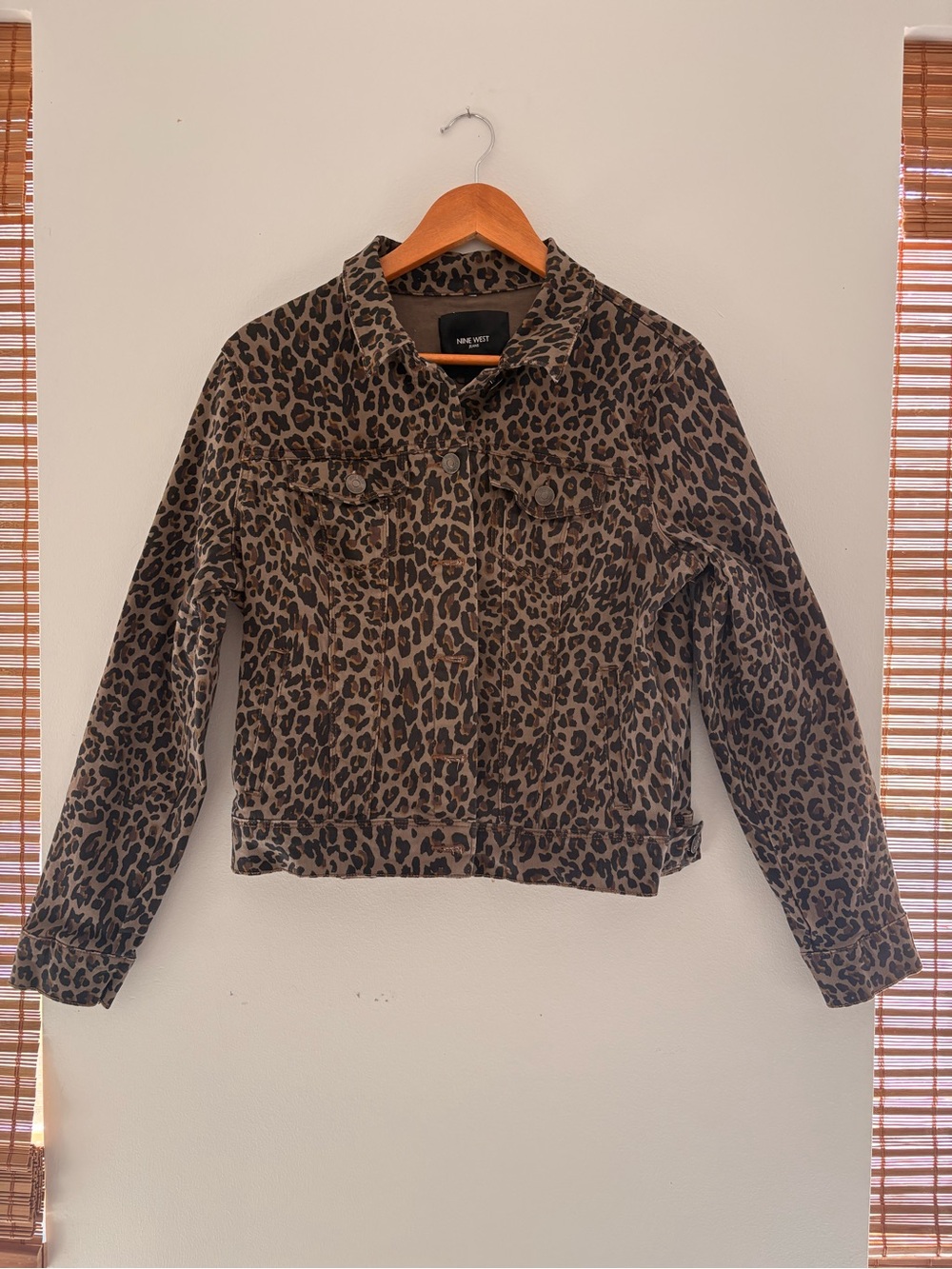 Nine West Brown Leopard Print Denim Jacket sz Large